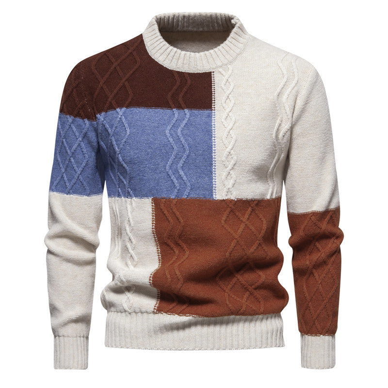 Herren Strickpullover mit modernem Zopfmuster und buntem Blockdesign Aliams