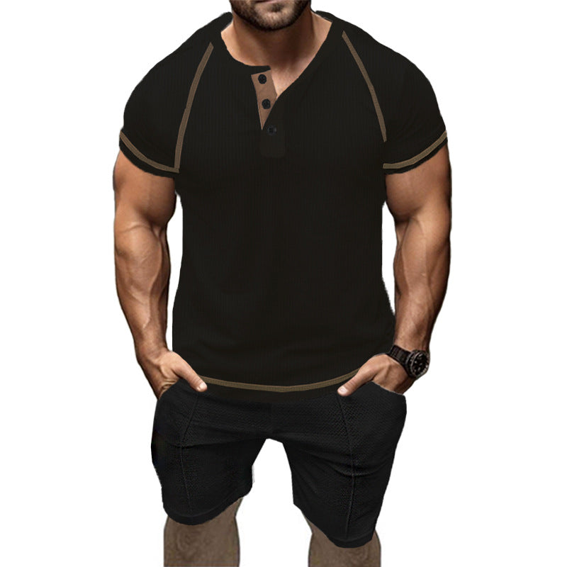 Herren Kurzarm-Henley-Shirt mit modernem Design und Knopfdetails Aliams