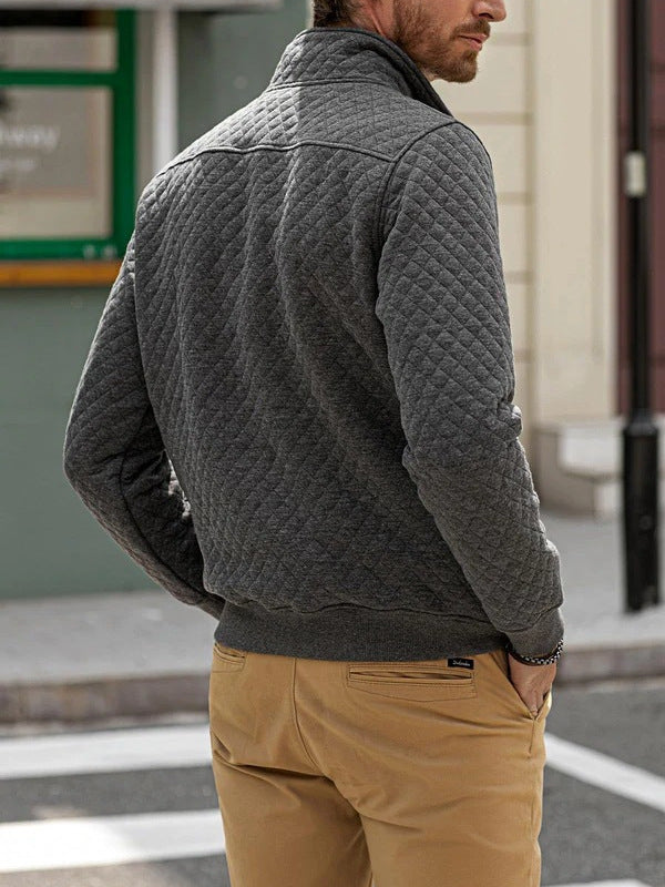 Herren sportlicher Fleece-Pullover mit praktischem Reißverschluss und Knopfleiste Aliams