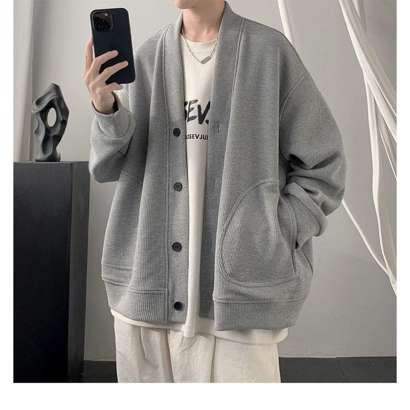 Damen lässige Strickjacke mit tiefem V-Ausschnitt und praktischen Taschen Aliams