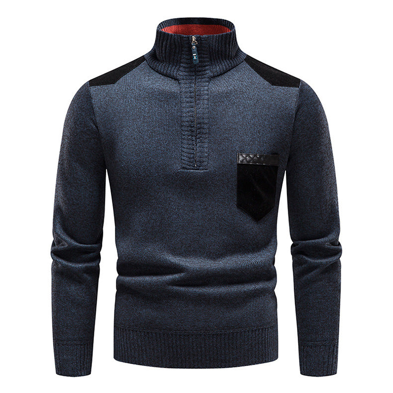 Herren hochwertiger Strickpullover mit modernem Reißverschluss und praktischer Brusttasche Aliams