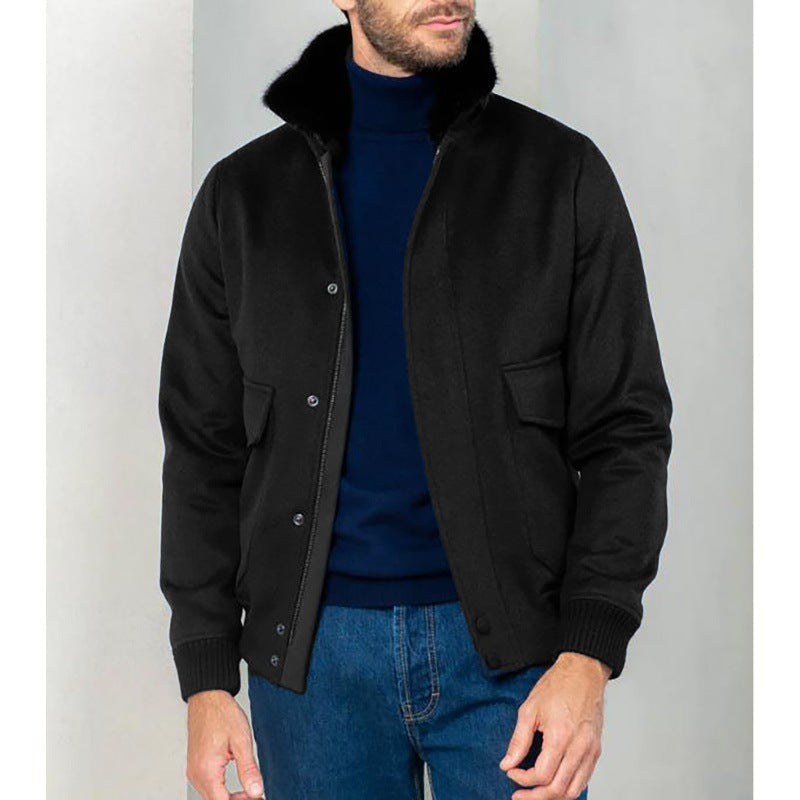 Herren elegante Kurzjacke mit Kunstfellkragen und praktischen Taschen Aliams