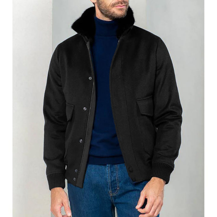 Herren elegante Kurzjacke mit Kunstfellkragen und praktischen Taschen Aliams