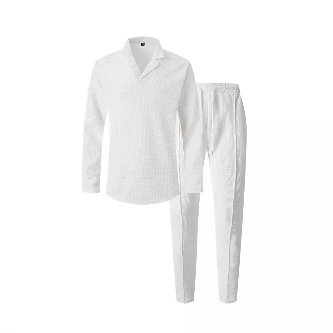 Herren sportliches Freizeit-Set mit gemütlichem Kragen und elastischen Hosen Aliams