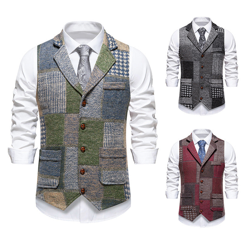 Herren elegante Patchwork-Weste mit praktischen Taschen und außergewöhnlichem Design Aliams