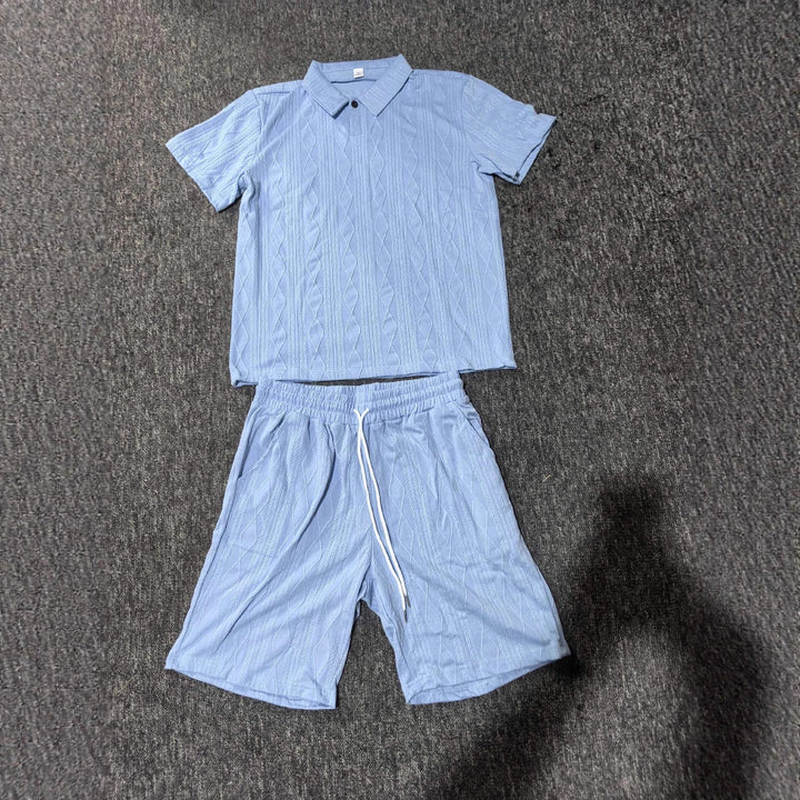 Herren Strukturstrick Polo und Shorts Set Aliams