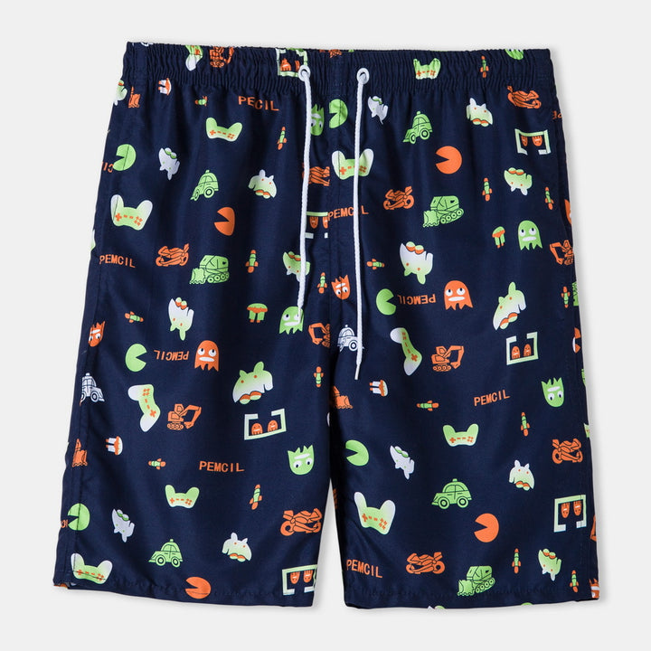 Herren Badeshorts im verspielten Grafikdesign mit elastischem Bund und Reißverschluss Aliams