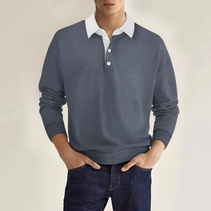 Herren eleganter Polopullover mit Knopfleiste und Kontrastkragen Aliams