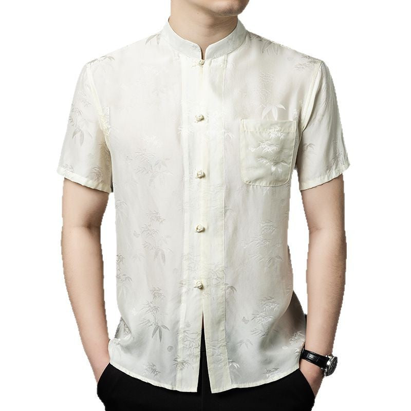 Herren Kurzarmhemd mit asiatischem Floralmuster Aliams