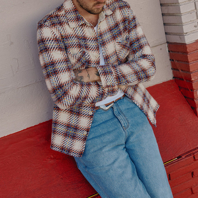 Herren kariertes Flanellhemd mit zwei Brusttaschen Aliams