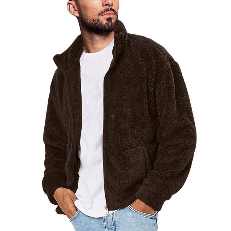 Herren Flauschige Fleecejacke mit hohem Kragen und praktischen Taschen Aliams