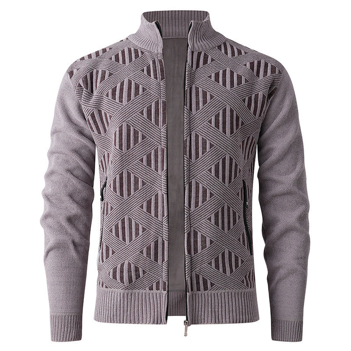 Herren elegante Strickjacke mit strukturiertem Design und hohem Stehkragen Aliams
