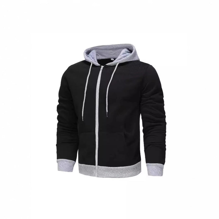 Herren Zip-Hoodie mit Kontrastfarbe und Kängurutasche Aliams