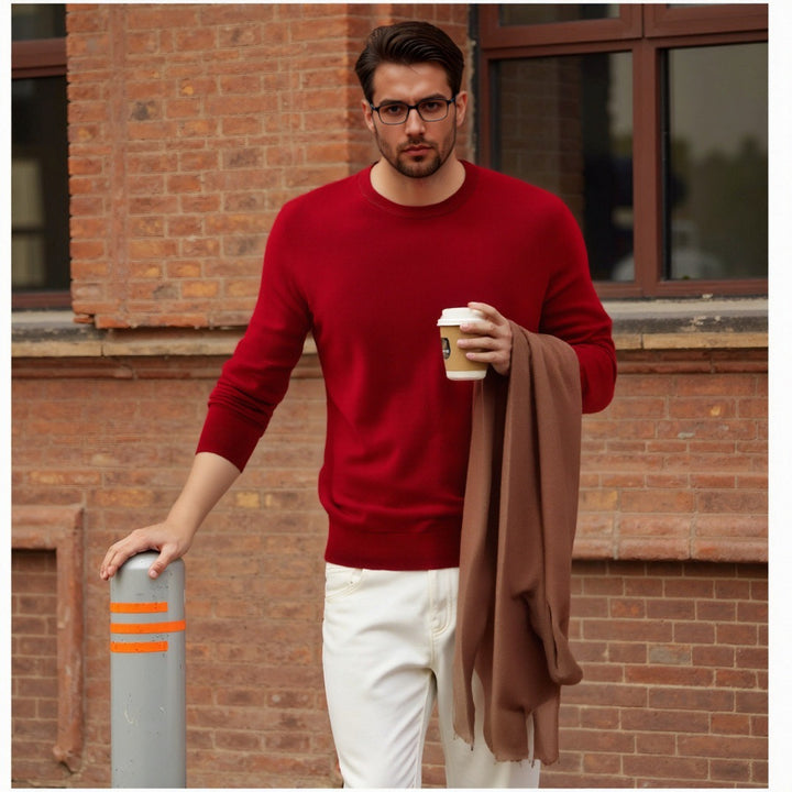 Herren Klassischer Rundhalspullover aus feiner Wolle Aliams