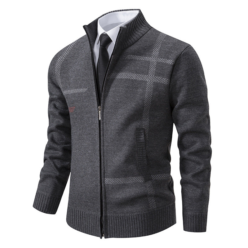 Herren Elegante Strickjacke mit hohem Kragen und praktischen Taschen Aliams