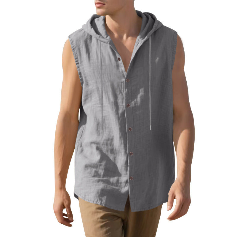 Herren ärmelloses Kapuzenshirt mit Knopfleiste und lässigem Stil Aliams