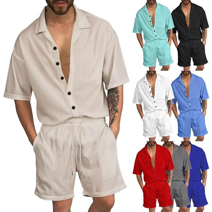 Herren Freizeit-Set mit lässigem Kurzarmhemd und elastischen Shorts Aliams