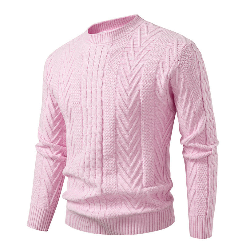 Herren Grobstrickpullover mit Zopfmuster und Rundhalsausschnitt Aliams