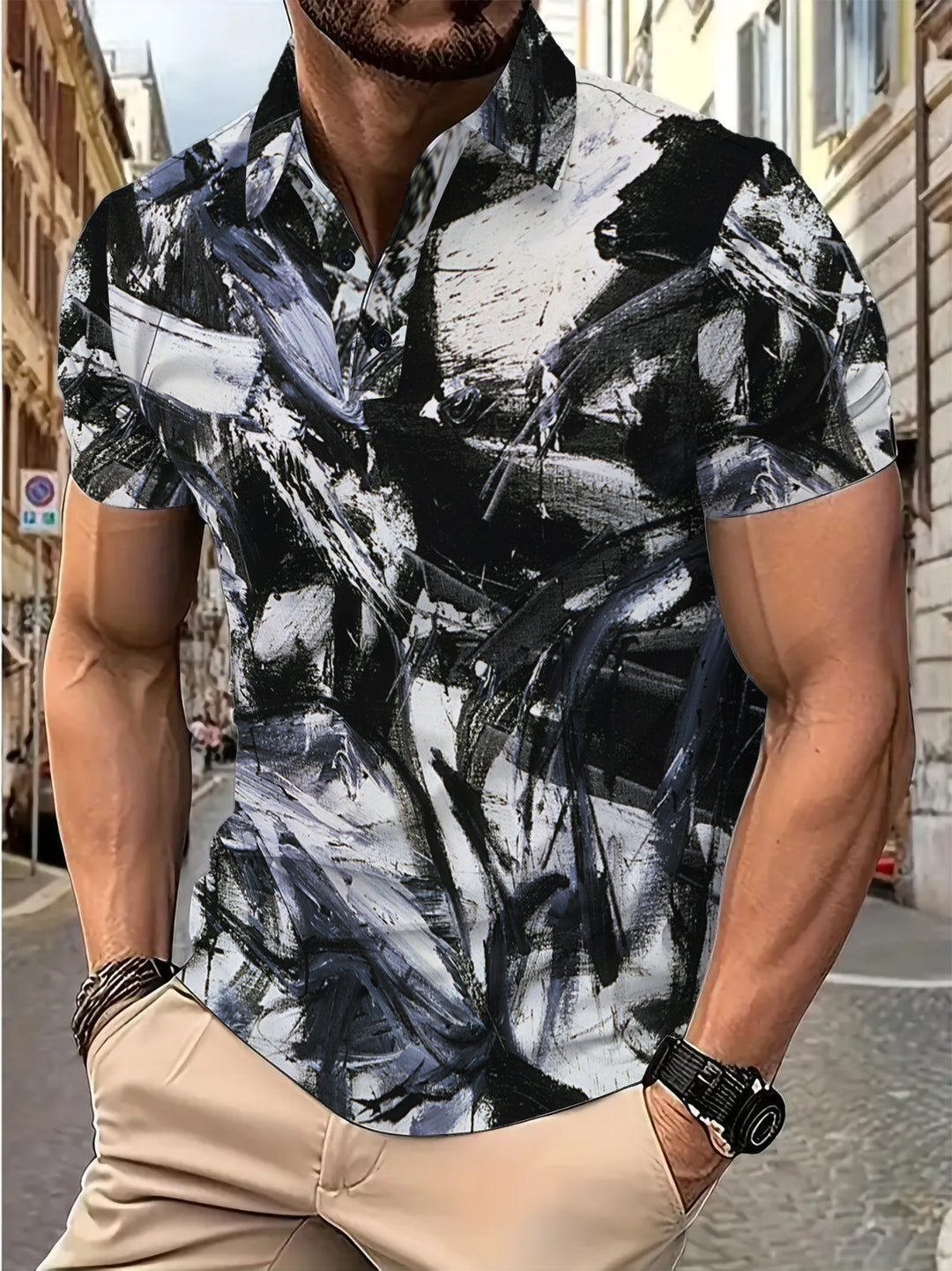 Herren Kurzarm-Hemd mit kreativem Farbdesign und modernem Schnitt Aliams