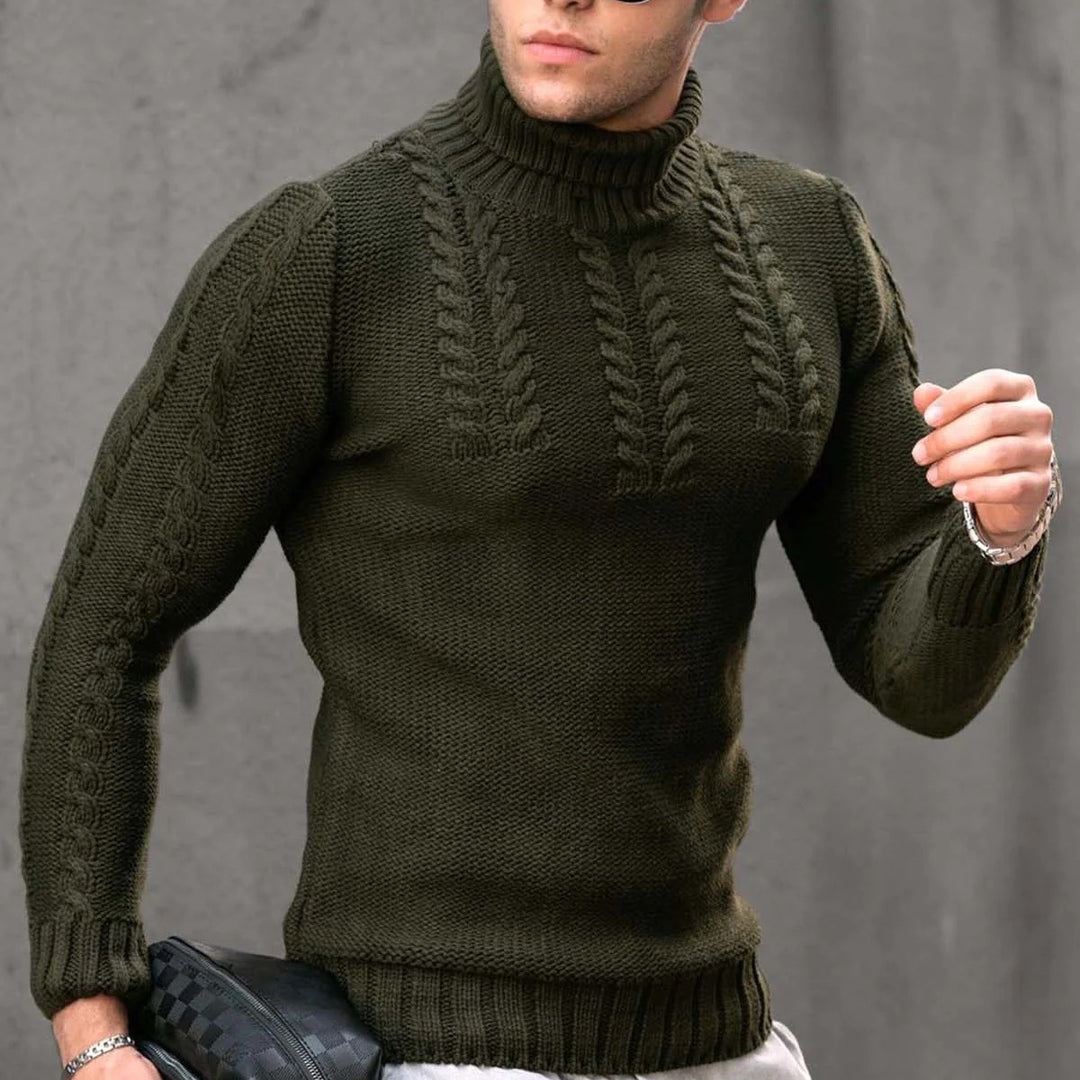 Herren gehobener Strickpullover mit hohen Kragen und detailreichen Zopfmuster Aliams
