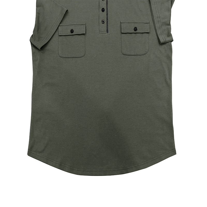 Herren Kurzarm Hemd mit Kapuze und Brusttaschen Aliams