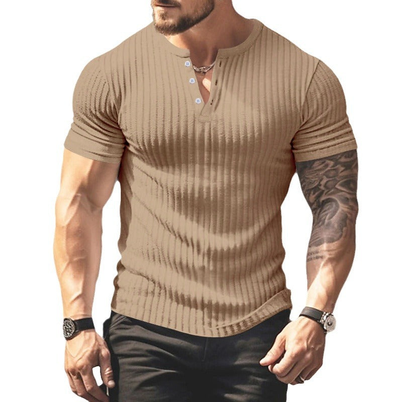 Herren kurzärmeliges Henley-T-Shirt mit strukturiertem Rippdesign und praktischem Knopfverschluss Aliams