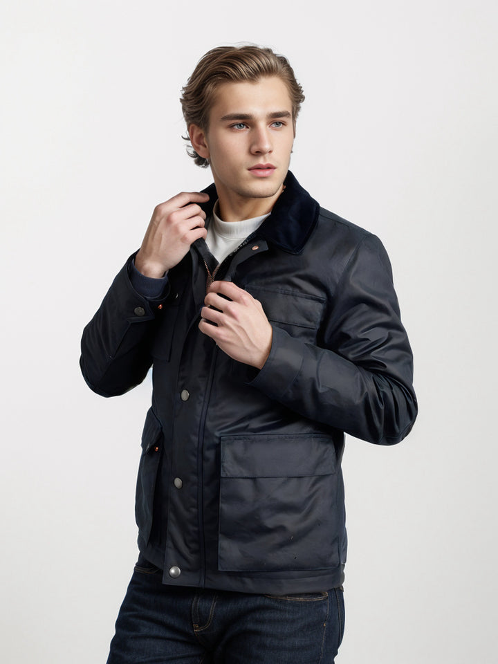 Herren funktionale Utility-Jacke mit warmem Fleece-Kragen und praktischen Taschen Aliams