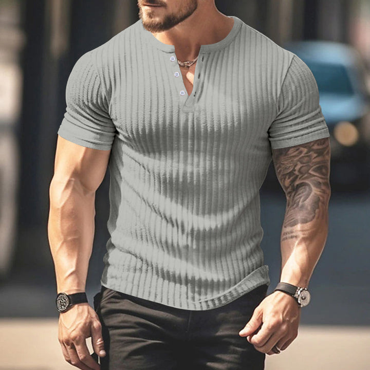 Herren Kurzarm-Rippenshirt mit modischem Henley-Ausschnitt Aliams