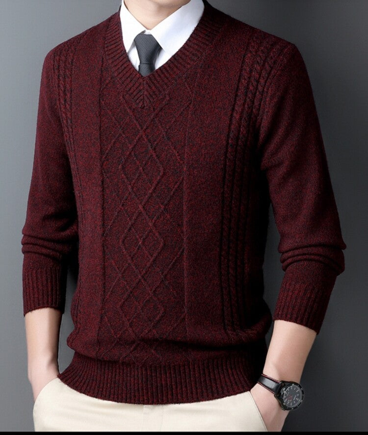 Herren V-Ausschnitt Pullover im modernen Zopfmuster Aliams