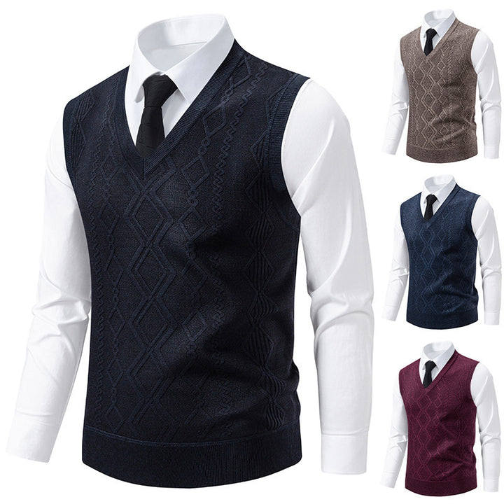 Herren Strickpullover mit V-Ausschnitt und strukturiertem Zopfmuster Aliams