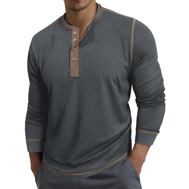 Herren Waffelstruktur Langarmshirt mit modischem Henley-Ausschnitt Aliams