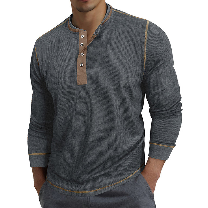 Herren Waffelstruktur Langarmshirt mit modischem Henley-Ausschnitt Aliams