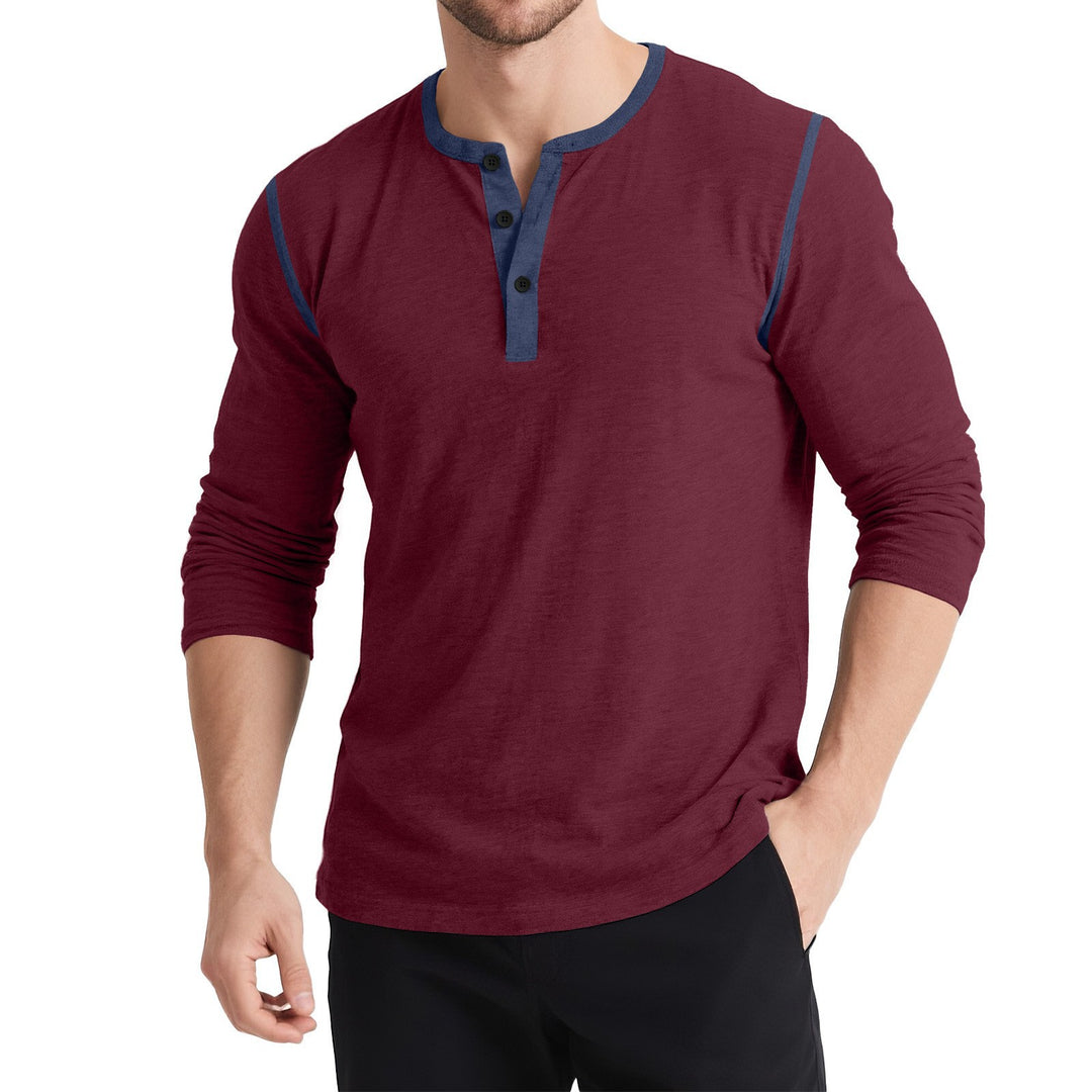 Herren sportliches Longsleeve Oberteil mit Knopfleiste Aliams