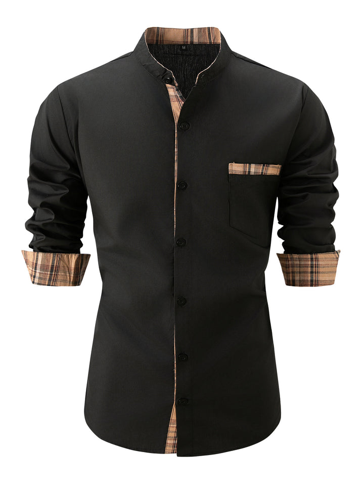 Herren Hemd mit Stehkragen und modischen Kontrastdetails Aliams