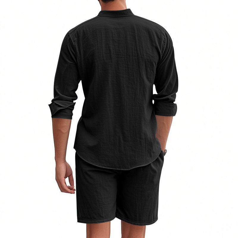 Herren Freizeit-Casual Set mit langärmligem Hemd und Shorts Aliams