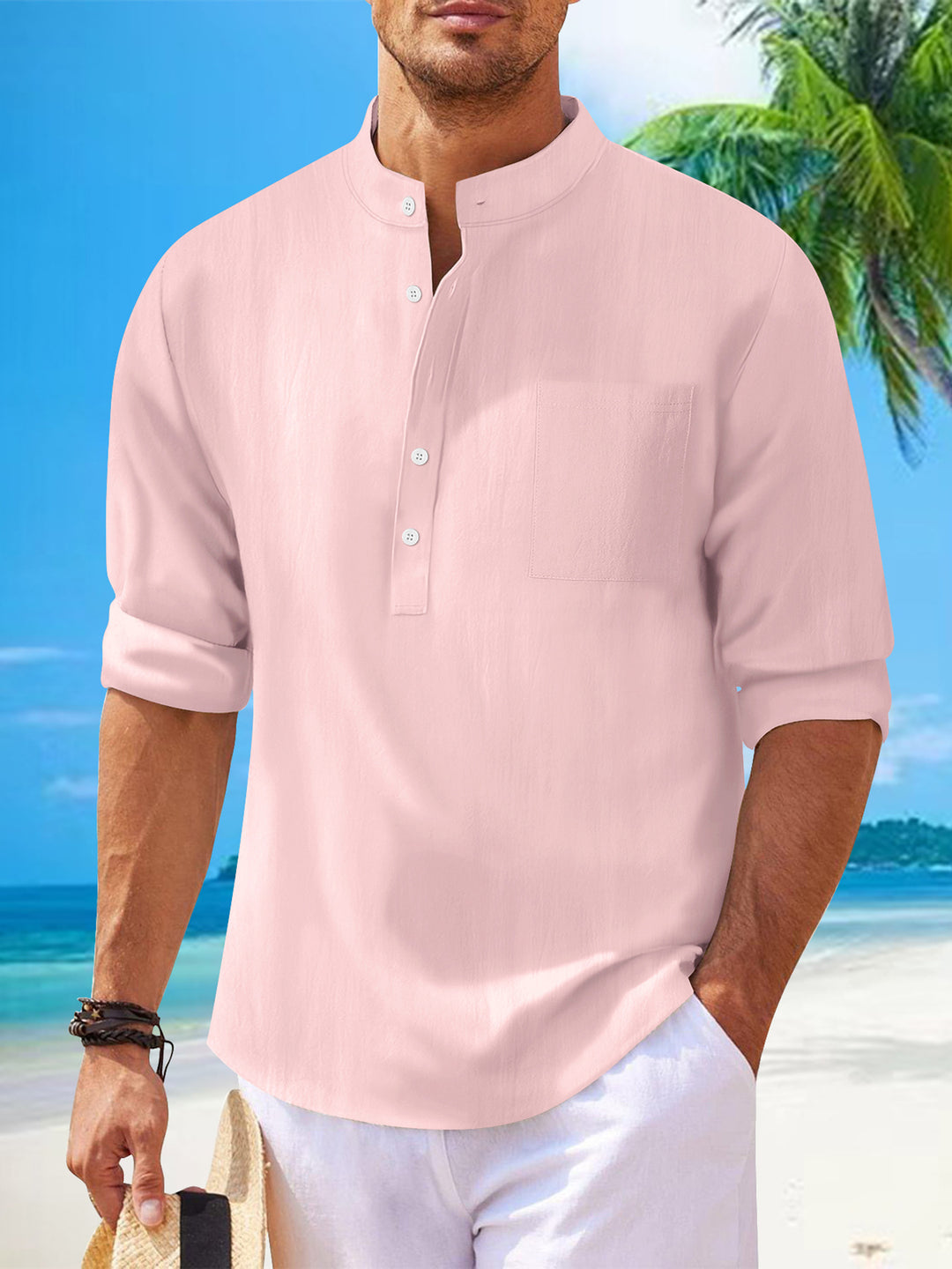 Herren Hemd mit modernem Stehkragen und praktischer Brusttasche Aliams