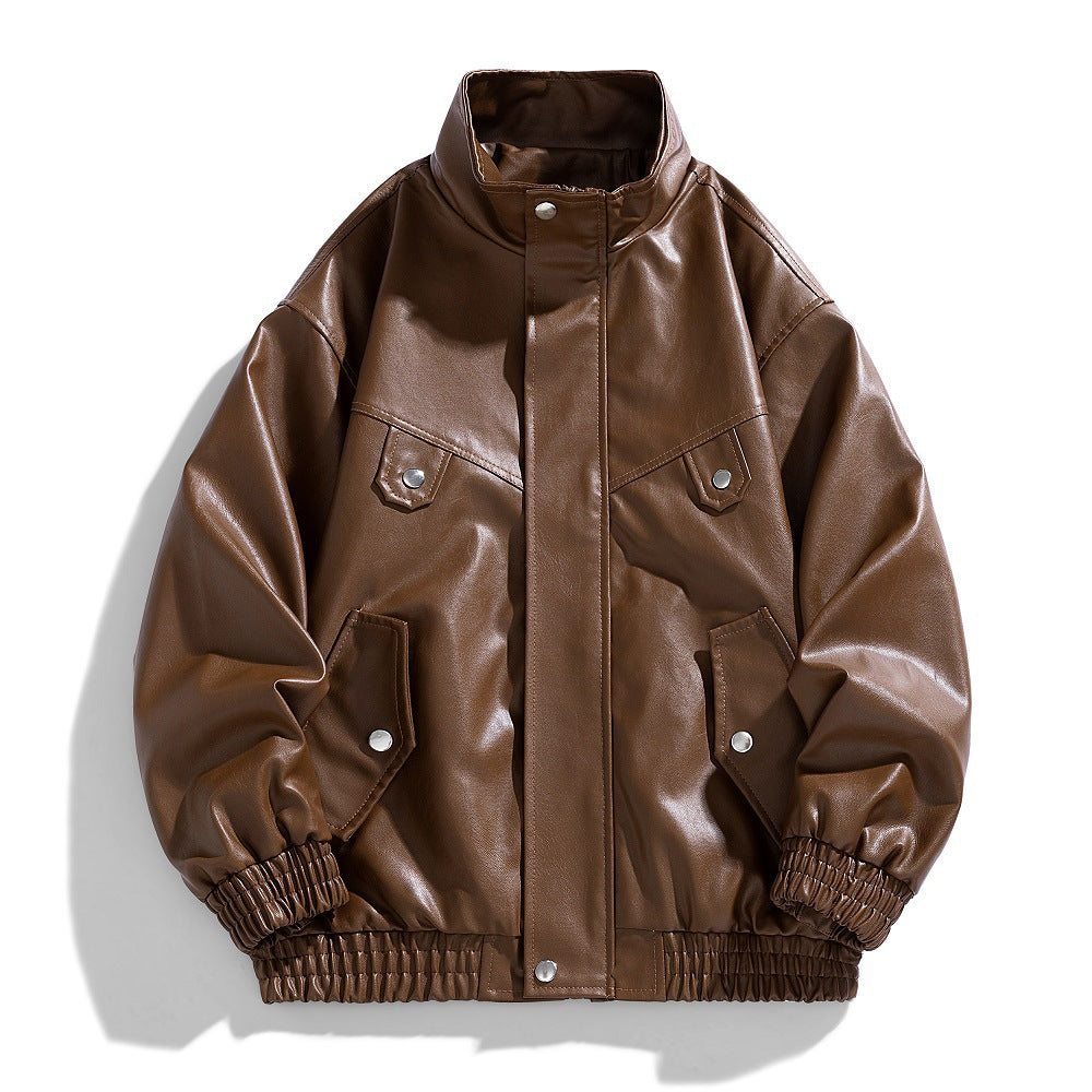 Herren Kunstlederjacke mit geräumigen Taschen und bequemen Bündchen Aliams