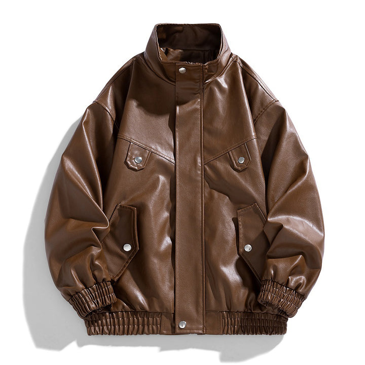 Herren Kunstlederjacke mit geräumigen Taschen und bequemen Bündchen Aliams