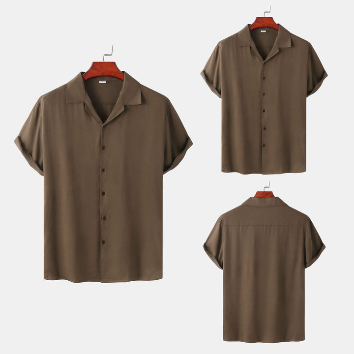 Herren Kurzarmhemd aus leichtem, atmungsaktivem Stoff mit elegantem Kragen und Knopfverschluss Aliams