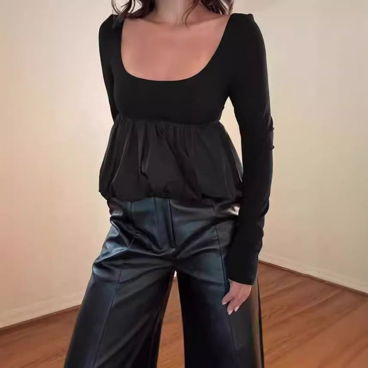 Damen Elegante Bluse mit Plissee-Design und weitem Saum Aliams