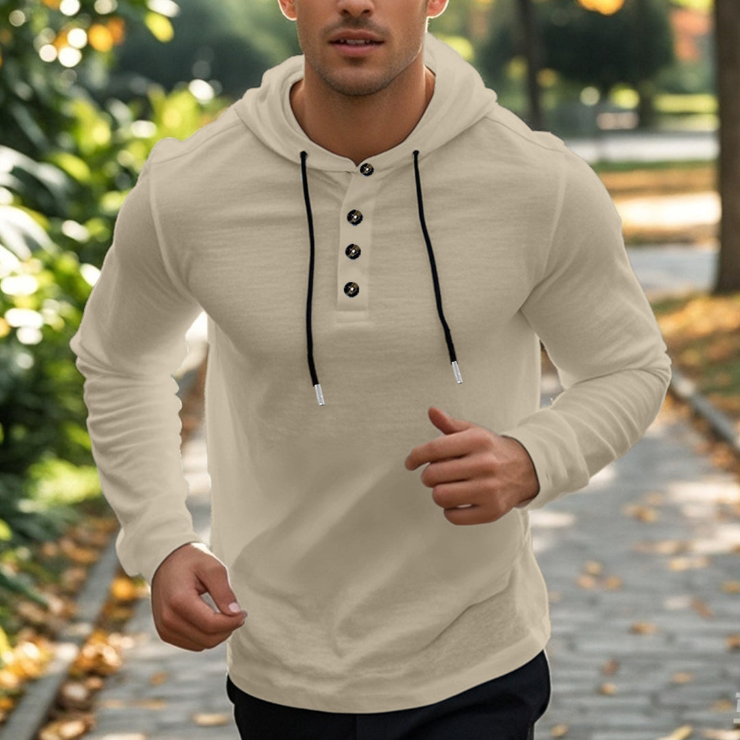 Herren sportlicher Kapuzenpullover mit einzigartigem Knopfleisten-Design Aliams