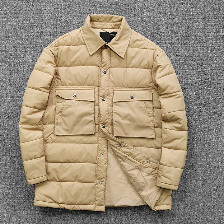 Herren gesteppte Overshirt-Jacke mit praktischen Klappentaschen und robustem Kragen Hedi-Mode