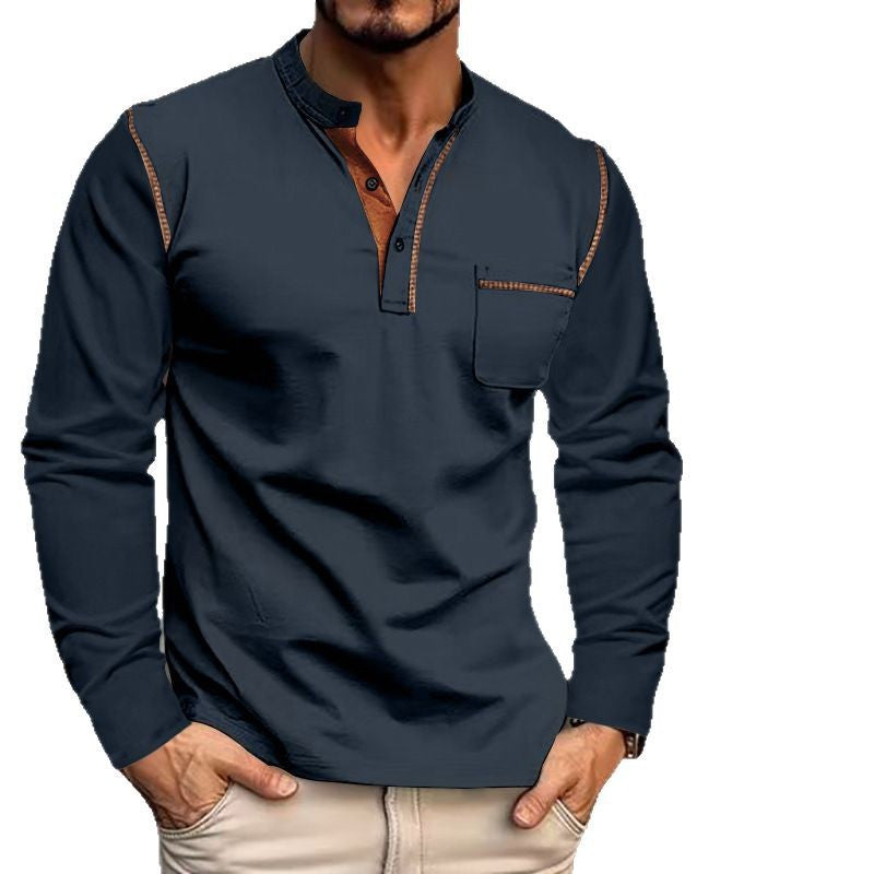 Herren langärmliges Henley-Shirt mit modischem Kragen und kontrastierenden Akzenten Aliams