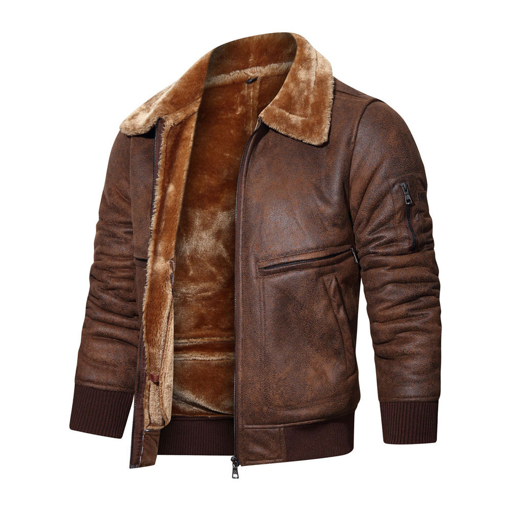 Herren Bikerjacke mit Teddyfutter und hohem Kragen Aliams