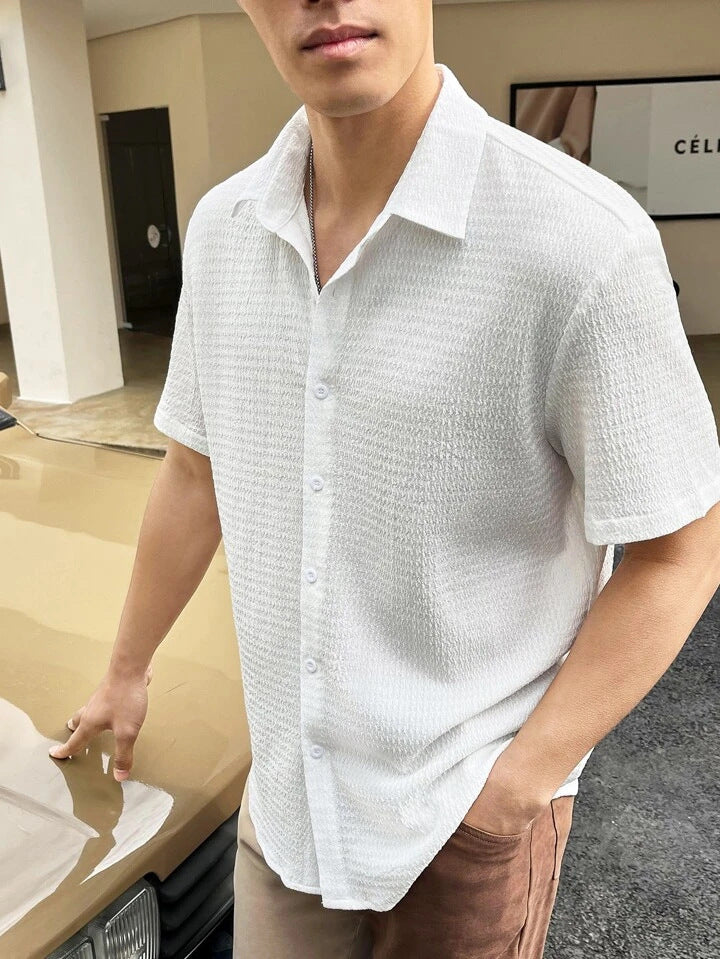 Herren Kurzarm-Hemd mit strukturiertem Gewebe und modischem Kragen Aliams