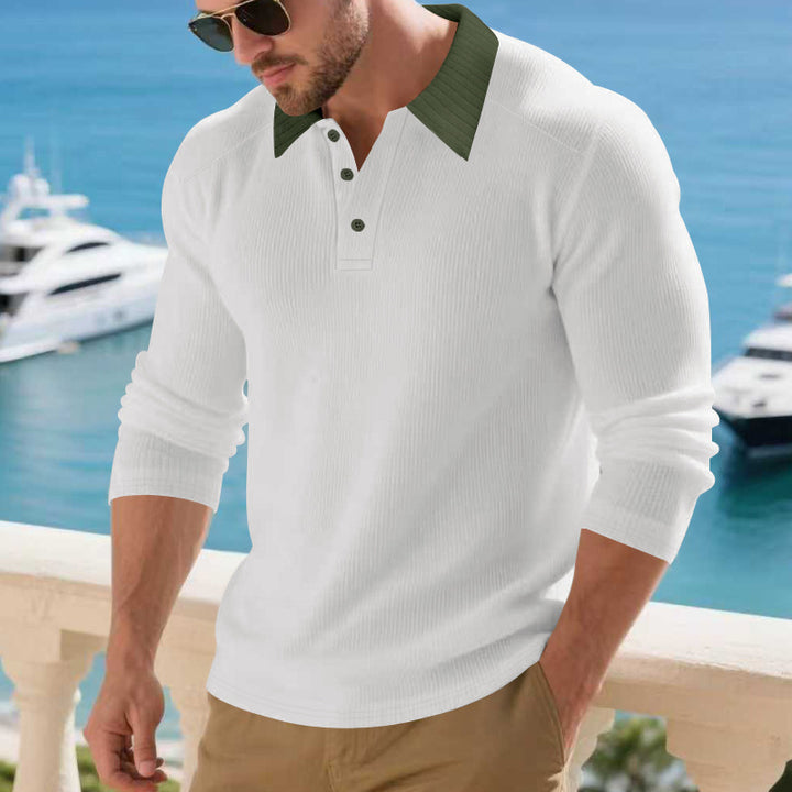 Herren Poloshirt mit strukturiertem Kragen und langen Ärmeln Aliams