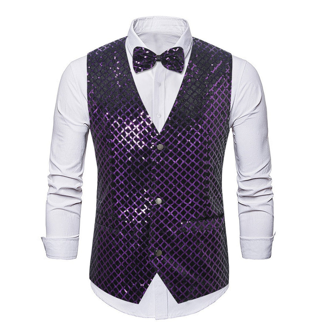 Herren eleganter Pailletten-Blazer mit passendem Fliegenverschluss Aliams