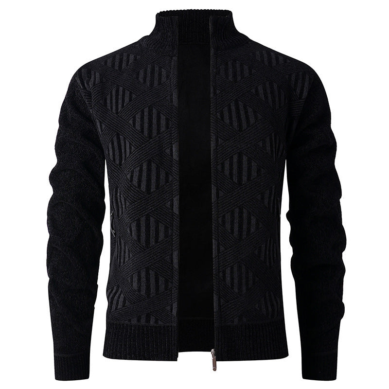 Herren elegante Strickjacke mit strukturiertem Design und hohem Stehkragen Aliams