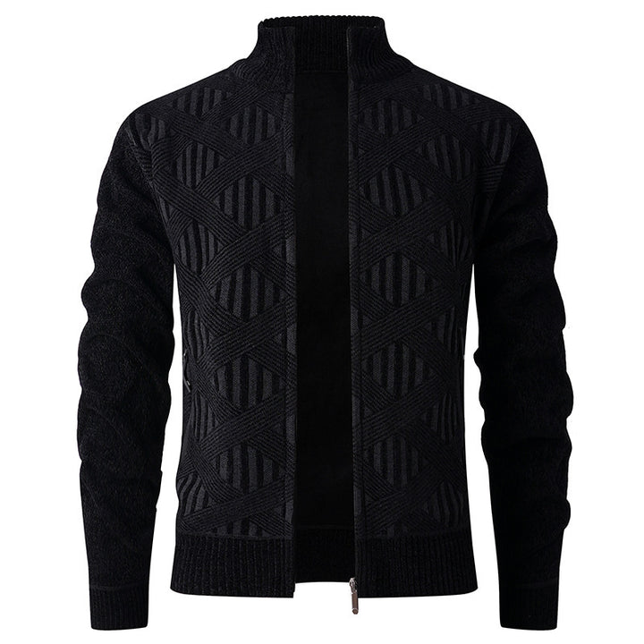 Herren elegante Strickjacke mit strukturiertem Design und hohem Stehkragen Aliams
