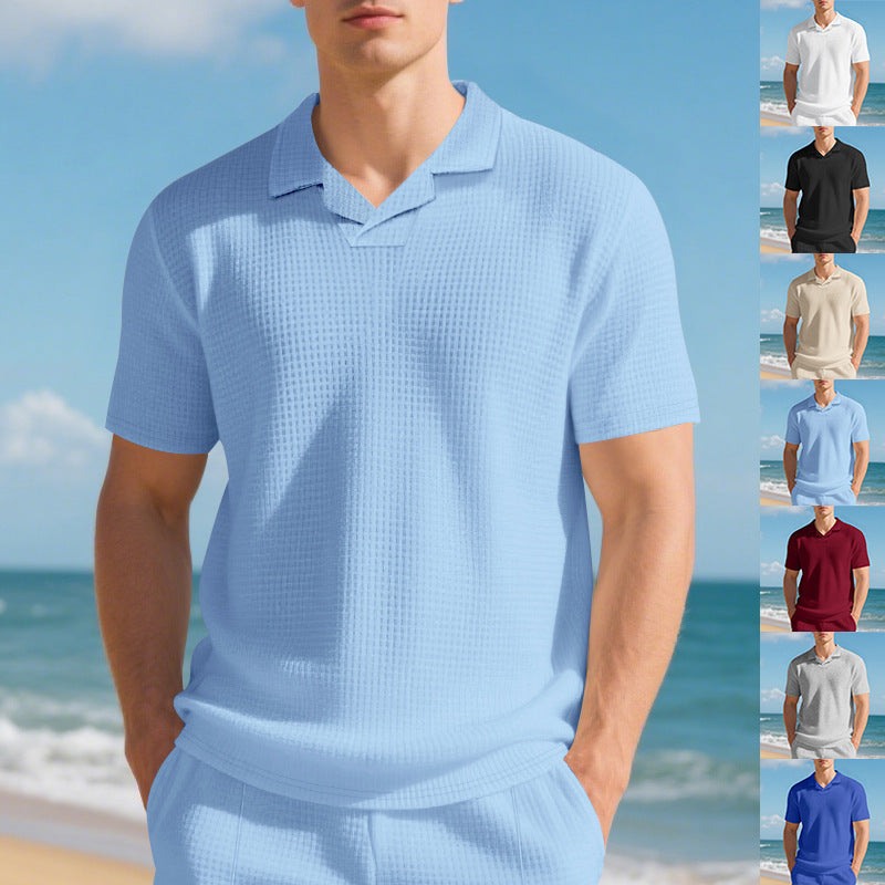 Herren hochwertiges Kurzarm-Polohemd mit strukturiertem Design und modischem Kragen Aliams